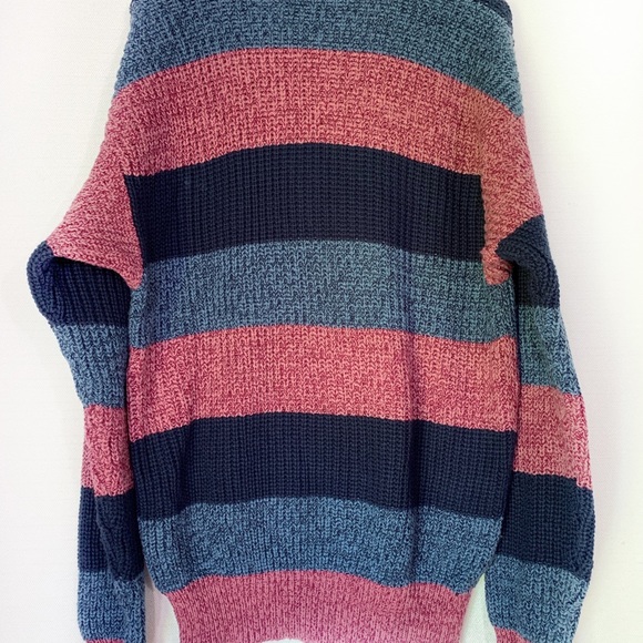 Vintage Blue Red Crewneck Cable Knit Sweater L - Picture 6 of 6